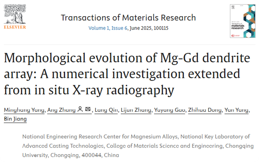 镁”智库|重庆大学蒋斌、张昂团队揭开镁合金树枝晶秘密